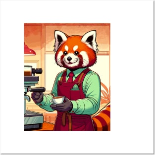 70s redpanda barista making a coffee Posters and Art